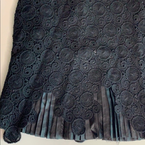 Leifsdottir Black Pleated Crochet Overlay knee length skirt a line  8 - Picture 5 of 8